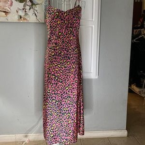 Scoop Midi Slip Dress Satin Pink Leopard size 4 6 small NWOT